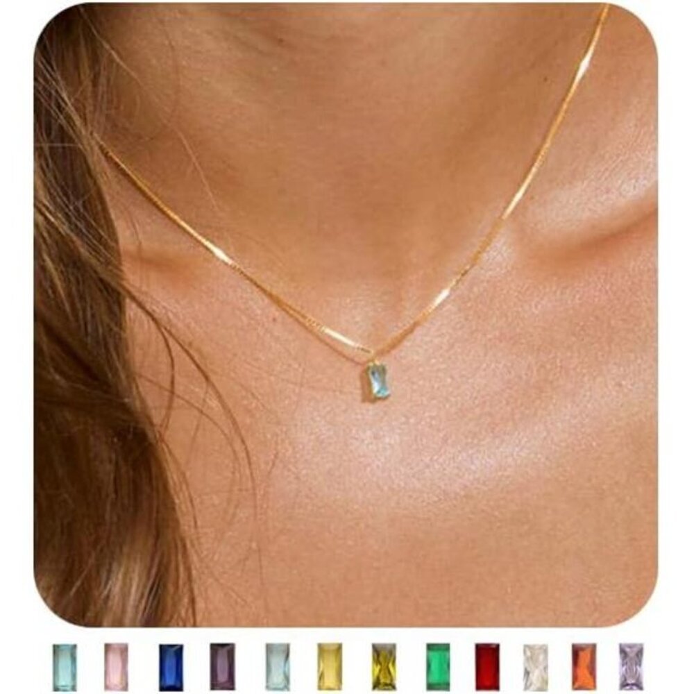 Birthstone Necklace 14K Gold Plated Dainty Pendant Jewelry Birthday Gifts Women